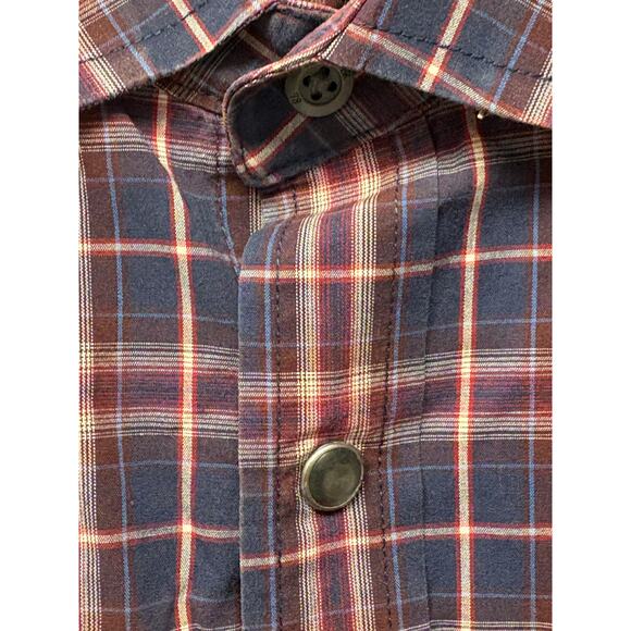 Banana Republic Western Snap Button Down, Red Blue Plaid, Slim Fit Mens Size L - Picture 4 of 8